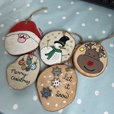5 Log Slice Christmas Tree Decorations