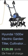 Hyundai Electric Garden Tiller, Cultivator, Rotovator and Rototiller 1500W 45cm