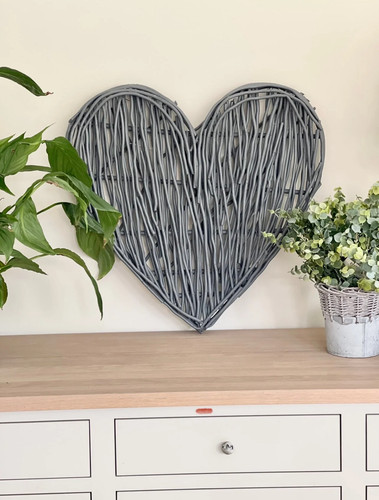 Small dark grey wicker heart - dark, heart-