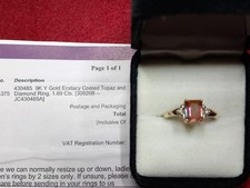 9ct Yellow Gold. Ecstasy Coated Topaz & Diamond Ring. Size O.