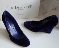 LK Bennett London Purple Velvet Pump Court Wedge Heels Size EU 36 UK 3 US 5