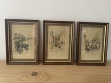 Vintage Marjorie C Bates Prints x 3 Whitby Yorkshire Solid Wood Framed