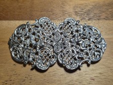 Antique Sterling Silver Nurses Belt Buckle Ornate Pierced Design 49.5g CM Maker