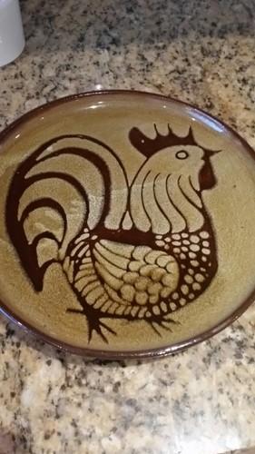 Signed heavy brown pottery - signed,