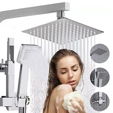 Stainless Steel Dual 2 Mixer Shower Heads Rainfall Rail Hose Riser Kit Valve Set