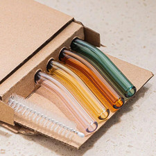 4 Straws Set with Brush Colorfull Glass Straws  Reusable Heat Resistant Glass UK