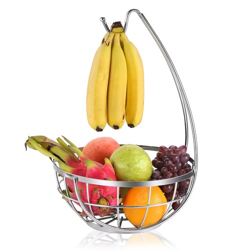 Silver chrome fruit basket - fruit,