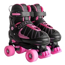 Kids 4 Wheel Quad Roller Skates Boots For Girls & Boys Adjustable Pink & Black