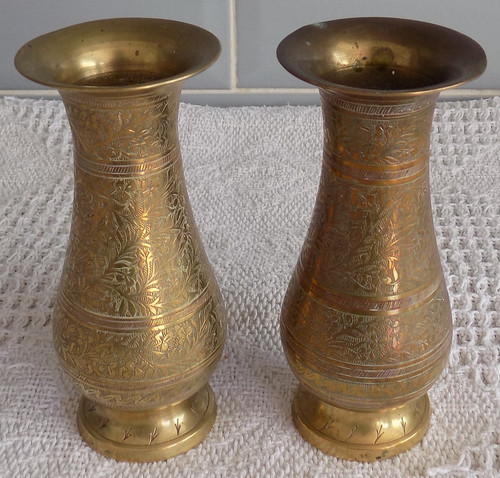 Pair vintage brass - , vases