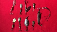 9 Used Metal Lures Trout Pike & Perch Fishing Spinners.