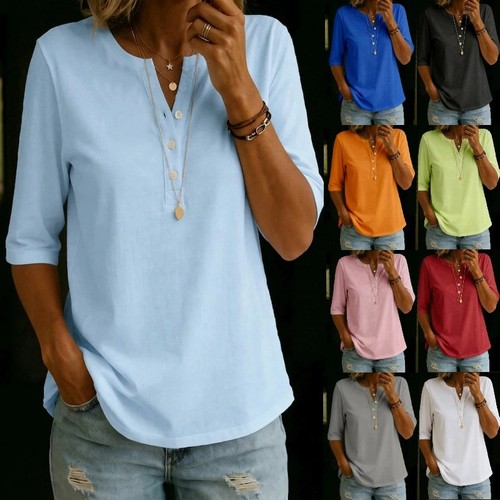 Ladies summer neck tee - v,