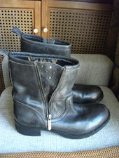 Ladies Wrangler Ankle Boots Grey Leather Spirit Of America Western Biker 6.5