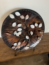Metal Decorative Ornament with Mother of Pearl Leaves Round On Stand 50cm Brown