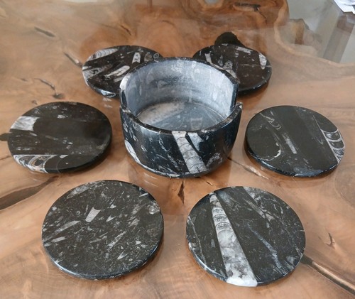Fossil marble coaster - fossil, set