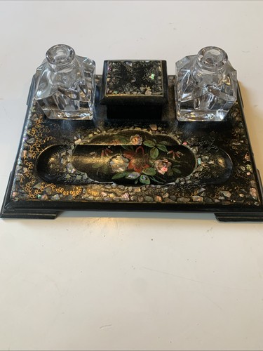 Victorian double inkwell desk