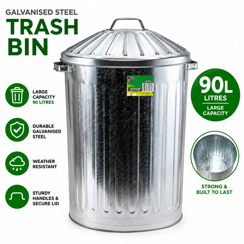 Litre galvanised metal bin - litre,
