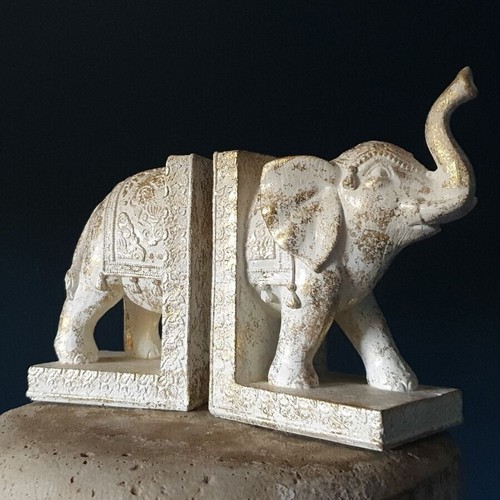 Pair elephant bookend statues - elephant,