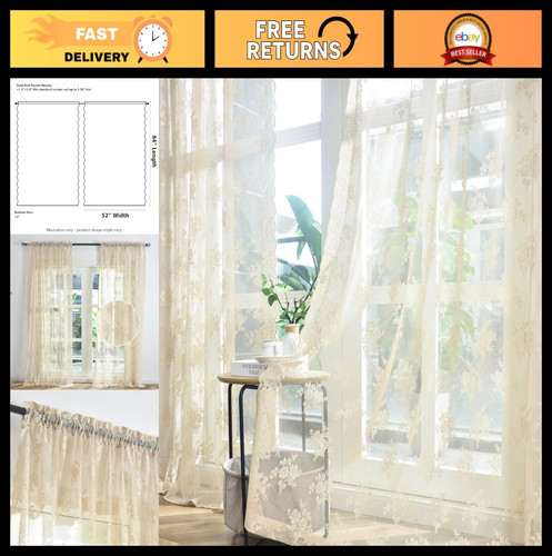 Beige lace curtains - lace, 84"