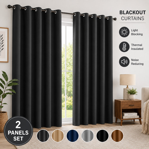 Plain blackout eyelet curtains - eyelet,