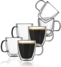Insulated Espresso Latte Double Wall Glass Mugs Handle Cups Tea Coffee