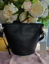 RADLEY Dove Road Smooth Black Leather Crossbody Bucket/Hobo Bag Zip Zop  BNWT