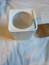 Storage Square Ceramic Jar With Wooden Lid Kitchen Home Bathroom 