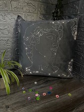 Greek Design Velvety Velour Cushion Covers Black Grey Preciosa Diamantes Luxury