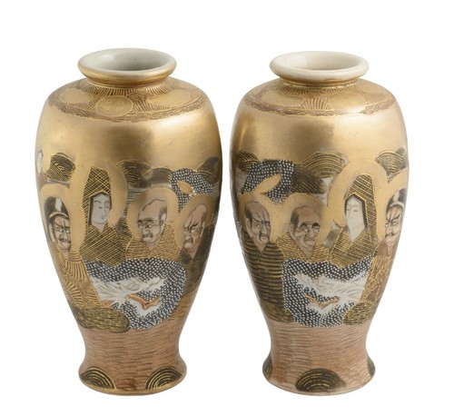 Pair antique japanese satsuma - pair,