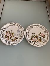 Signed Italian Pottery Woven Plate Lattice Weave Hand Painted Floral Vintage