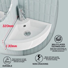 Small Quarter Corner Basin Sink Cloakroom Bathroom Hand Wash Sink Wall Mounted