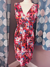 Roses Floral Dress 10 NEW Pink Blue Orange VINTAGE RETRO Wedding guest Mid-Cent.