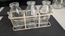 Set of 3 Mini Milk Bottles/Vases in an Antique Hand Painted Metal Crate For Home