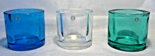 3 x Coloured Glass Finland Marimekko Votive Tealight Candle Holders Blue Green