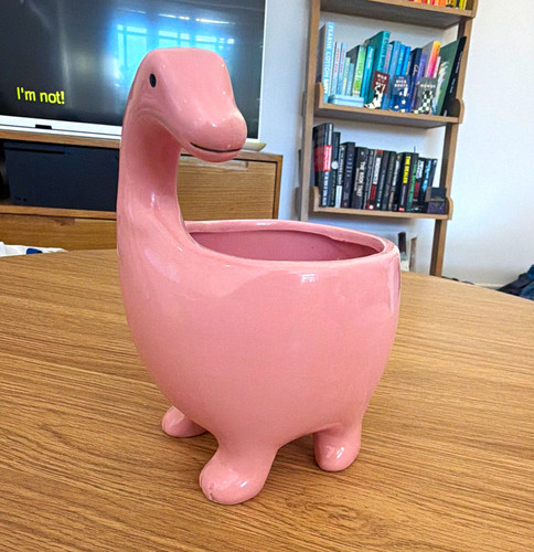 Pink ceramic dinosaur - ceramic,
