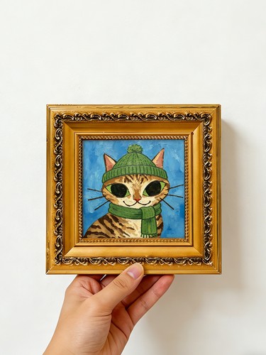 Tabby cat green knit - green, beanie