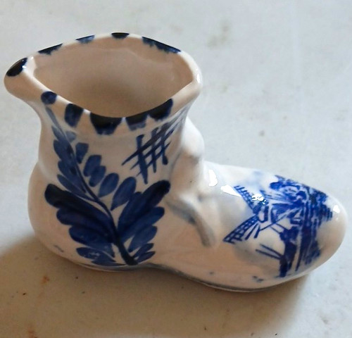 Blue white ceramic shoe - ceramic,