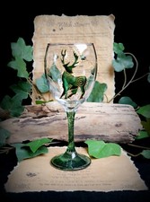 Hand Painted Witches Wine Glass Chalice with Stag Wicca Pagan Altar Yule Gift