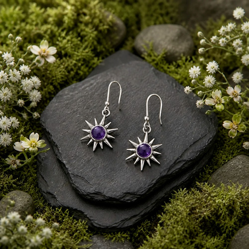 Amethyst star drop earrings - amethyst,