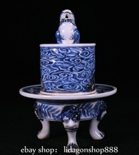 9.2" Old Chinese Xuande Blue White Porcelain Lion Beast Incense Burner Censer