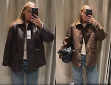 Zara Faux Leather Reversible Double Faced Coat Dark Brown Size XS S 6318/248 New