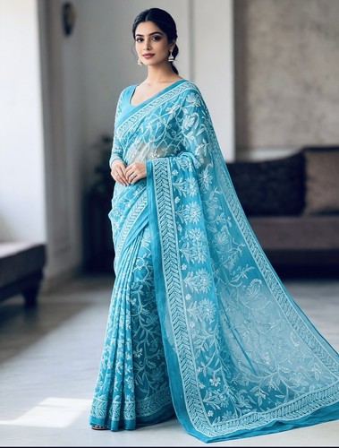 Turquoise blue georgette - turquoise,