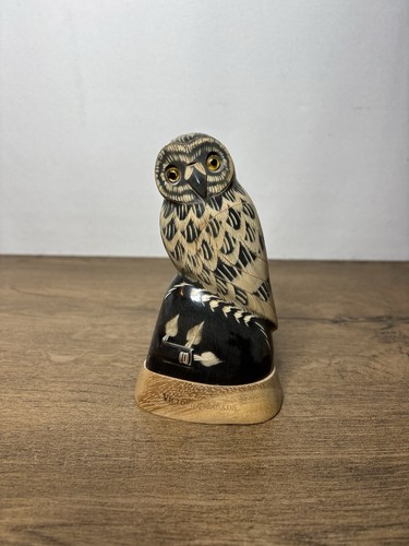 Buffalo horn carved owl figure - buffalo,