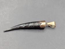 Antique Vintage 9ct. Gold & Dik-Dik Antelope Horn Pendant - 5.5cm Length