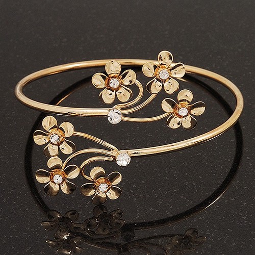 Gold plated diamante floral - gold,