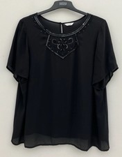 M&S Classic Embellished Black Chiffon Top Size 20