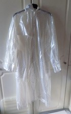 Ladies White Semi Transparent Plastic Raincoat White Polka Dot Tie Belt Large