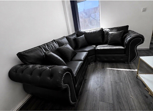 Black faux leather corner sofa - black,