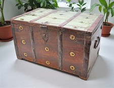 Antique Wooden Large Storage Chest Box Original Old Brass Fitted