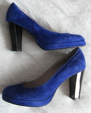 Bertie cobalt blue suede small platform, patent heel court shoe. Size 5.5   VGC