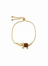 Gold on Solid Silver Baltic Amber Elephant Charm Adjustable Slider Bracelet Gift